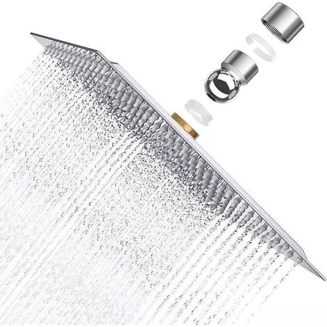 Krobec Pomme de Douche Plus forte,8 Pouces Pommeau Douche Carré en Acier Inoxydable AISI304, 20x20cm Ultra-Mince jet pluie,Pommes de douche fixes Tête de Douche à Anti-calcaire (1/5)