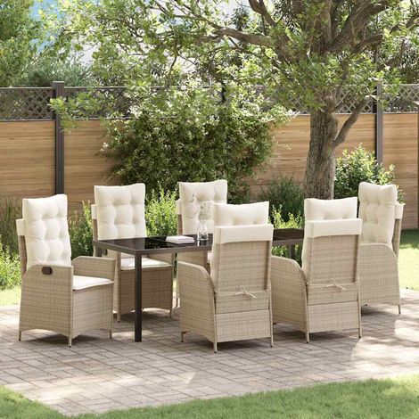 Conjunto de Comedor de Jardín 7 pcs Beige ratán sintético vidaXL (1/5)