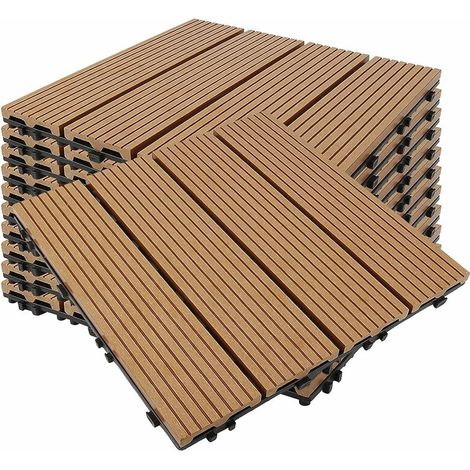 WPC Plastic Composite Tile Outdoor Flooring Wood-plastic Slabs Outdoor Grating Plug-in System for Patio Garden Balcony(11 Pieces-30 X 30cm (Almond Yellow))