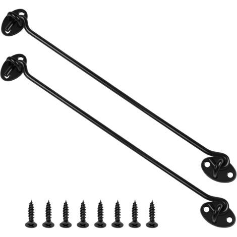 Lot de 2 crochets et loquets à œillet de 300 mm noirs en acier inoxydable pour porte coulissante pour abri de jardin (1/5)