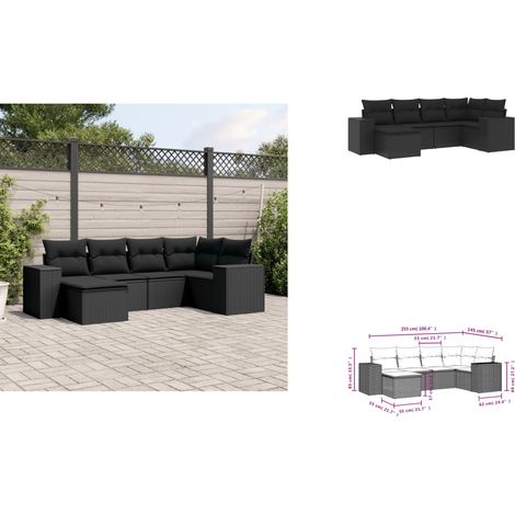 Salon de jardin 6 pcs avec coussins noir résine tressée - Ensemble Salon De Jardin - Meuble Extérieur - Jardin Design - Mobilier De Jardin - Chaise Longue (1/3)