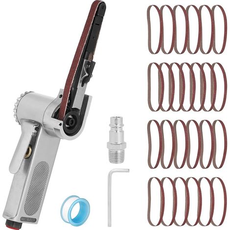 Druckluft-Bandschleifer mit 16.000 U/min, tragbare Druckluftfeile (33 cm) mit einstellbarem Winkel und 25 Schleifbändern 10 mm (G60 x 7, G80 x 6, G100 x 6, G120 x 6) (1/5)