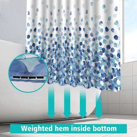 Rideau De Douche - Polyester - 150x200 Cm - Ourlet Lesté - 12 Crochets - Bleu Motif Bulles (1/5)