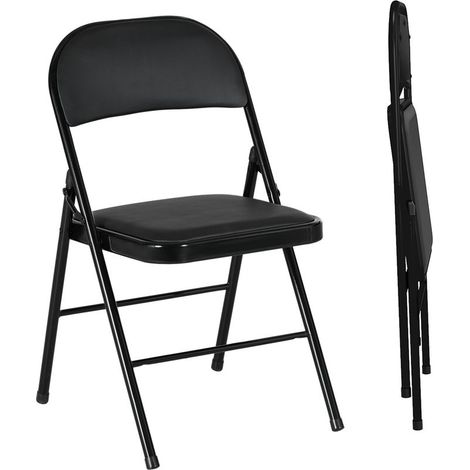 Lot de 2 chaises pliantes chaises de salle à manger portables cadre en acier dim. 45l x 46P x 78H cm noir (1/5)
