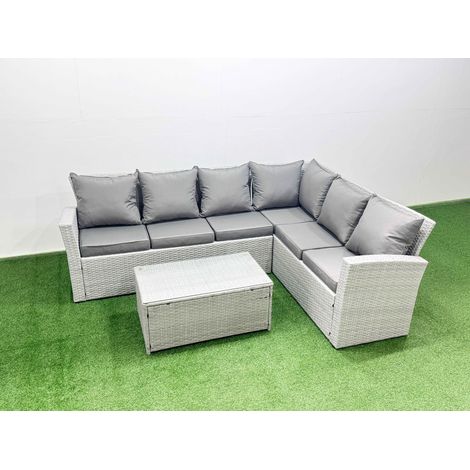 Fimous Garden Outdoor PE Rattan Furniture Set 6 Seater Rattan Garden Sofa Set Light Grey Mixed (1/4)