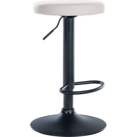Taburete de bar x1 diseño sencillo regulable en altura revestimiento de PVC blanco patas de metal negro 100005344