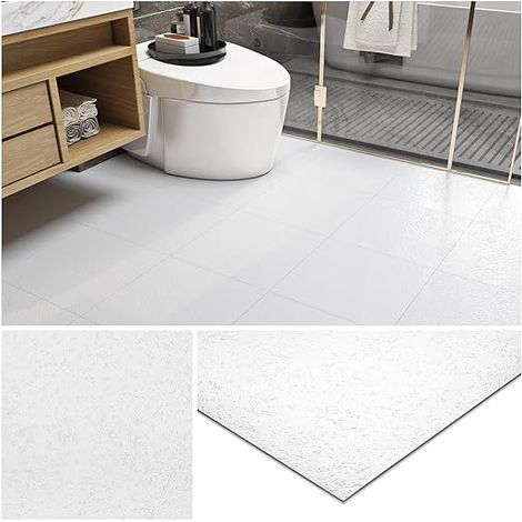 PVC Tile Floor White Washable Lino Floor Kitchen Bathroom Tile Floors 30 x 30 cm PVC White Bedroom Living Room Corridor Thick Floor Covering, Tiles (1/5)