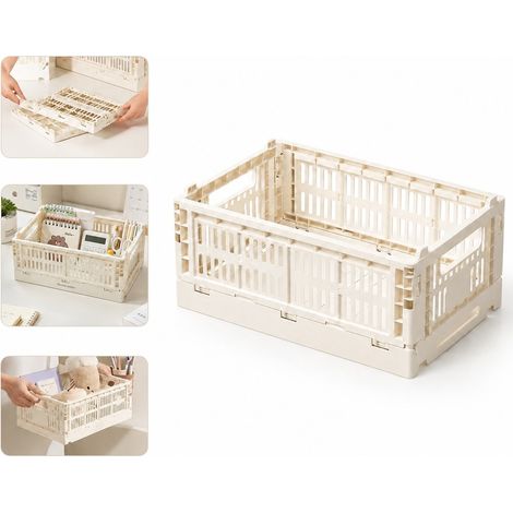 Panier Rangement Pliable 26,2 x 17,1 x 11 cm PP Beige Blanc Taille M (1/5)