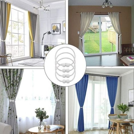 Embrases pour Voilages - 4 PIÈCES - Aimantées - Décoration Salon - Couleur Gris (1/4)