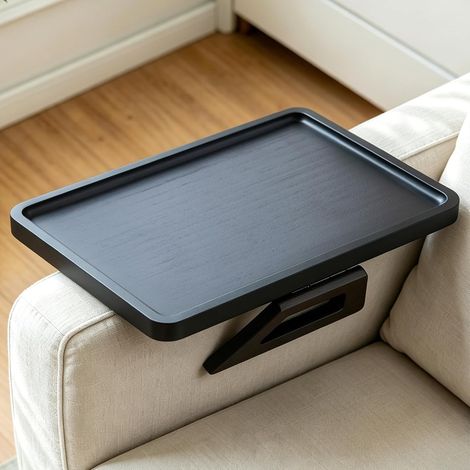 Plateau de Canapé Antidérapant - Accoudoir Pliable Plateau Repas Canapé - Accoudoir Canapé Convient pour être Placé Téléphone Portable, Snacks Tasses Etc. - Noir (1/5)