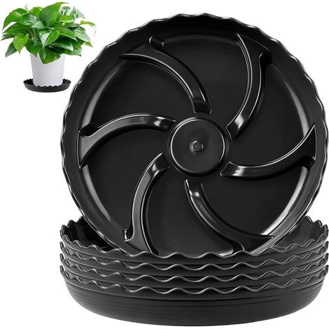 Round Plant Pot Saucer 30 cm Black Plastic Plant Pot Saucer with Gutter for Indoor and Outdoor Use (1/5)