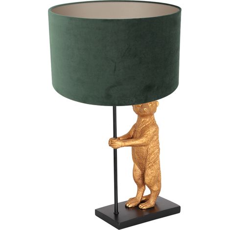 Tischleuchte Schirmlampe Beistellleuchte Textil grün schwarz Erdmännchen gold (1/4)