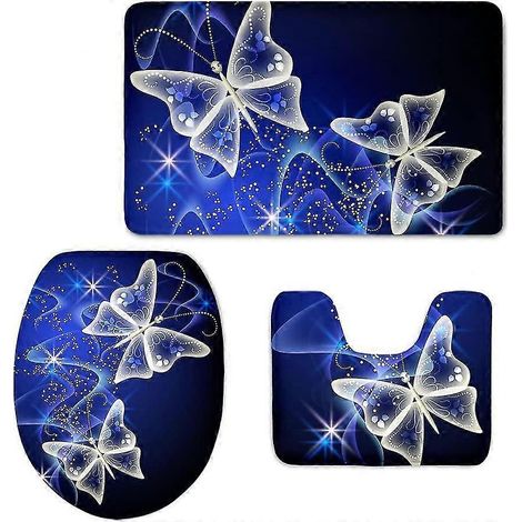 Ensemble de tapis de salle de bain 3 pièces, motif papillon, tapis de bain contour et couvercle de toilette cadeau (1/5)
