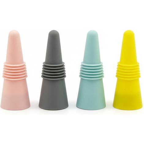 Wijnstopper - Silicone + Acier Inoxydable + Nylon - Vide - Anti-Fuite - Pour Bouteilles De Vin Standard - Lot De 4 (1/5)