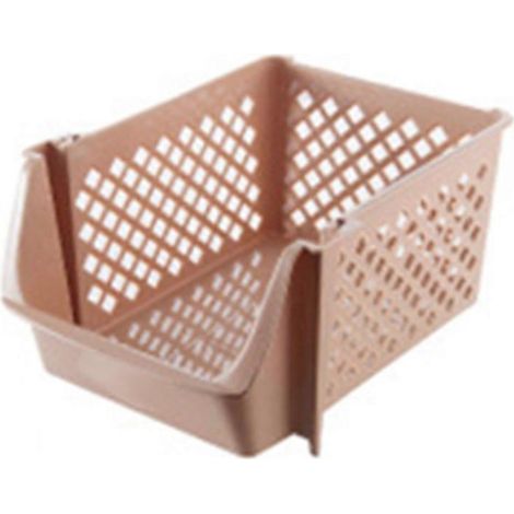 Panier de rangement empilable en plastique pour la cuisine, panier de rangement pour fruits et légumes, étagère de rangement en plastique (beige) (1/5)