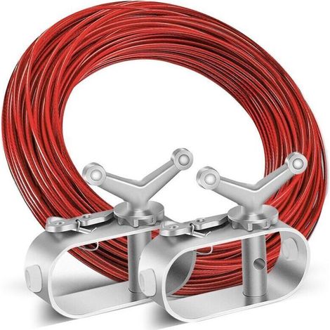 Tendeur de Câble Métallique, Treuil Bache Piscine, Cordon Bâche Piscine avec 2 Tendeur de Fil Acier, Ø 2,2 mm Longueur 40 m, Tendeurs de Câble en Acier pour Accessoires Bâche de Piscine (Red)