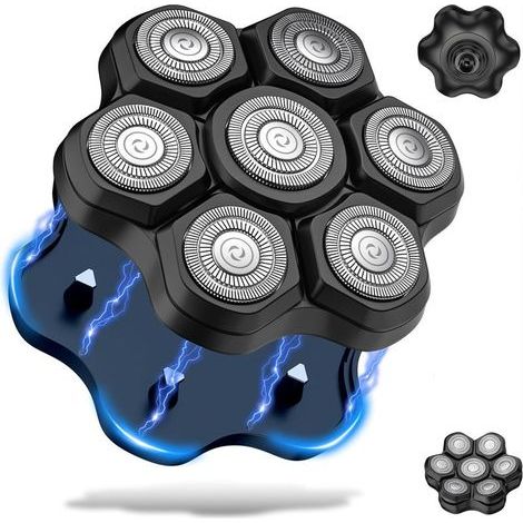 Ersatzköpfe für Magnetrasierer – 7 wasserdichte Doppelring-Rotationsklingen für Männer mit Glatze – Kompatibel mit Freebird, Wyklaus und Shpavver (Schwarz) (1/5)