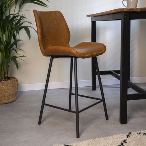 Tabouret de bar Beau Industrial Simili Cuir Cognac - Hauteur (1/5)