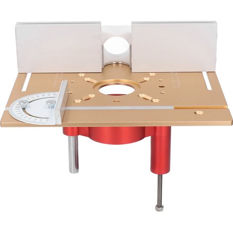 Table élévatrice pour défonceuse, en alliage d'aluminium et acier inoxydable, avec système de plaque de défonceuse et finition dorée. (1/5)