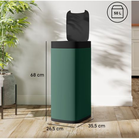 Sensor-Mülleimer 50 L, 26,5 x 35,5 x 68 cm, Metall dunkelgrün, kontaktlos – MEUBLIV (1/5)