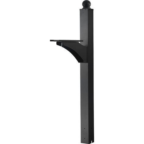 Mophorn Poste para buzón de aluminio, 1430 x 540 x 151 mm, soporte empotrado con recubrimiento en polvo y placa universal, estructura metálica para exteriores residenciales, color negro (1/5)