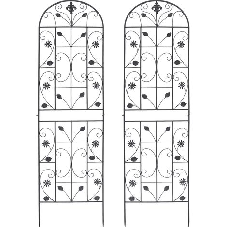 Treillis de jardin pour plantes grimpantes - 180x50 CM - Treillis support en métal d'extérieur - Lot de 2 - Noir (1/5)