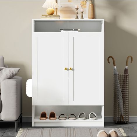 Zapatero moderno de 2 puertas con estantes ajustables, blanco 73 x 34 x 109 cm DESVIAE (1/5)