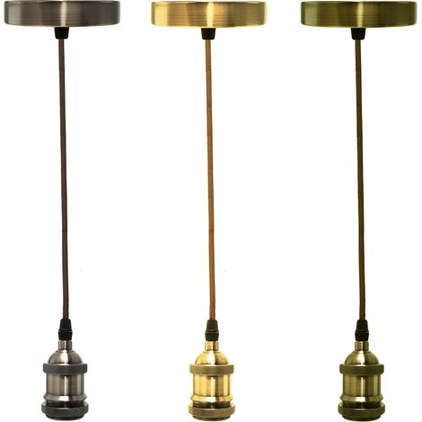 Portalampada con attacco E27 in metallo nero bianco argento bronzo oro a sospensione pendente con cavo corda moderno  Bronzo (1/5)