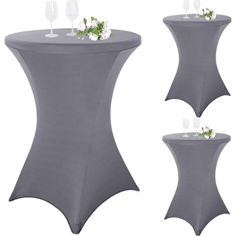 3er-Set Stehtischhusse für Bistrotisch Ø 80-85 cm, Stretch, Hellgrau (1/5)