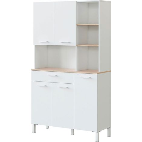 Mobile Dispensa Alto Per Cucina Microonde Credenza Madia Colonna Con 5 Ante e Cassetto Mobiletto Ausiliare Design Moderno Elegante Arredo Arredamento Sala 108 x 40 x 186 Cm Bianco e Rovere