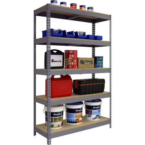 Estantería metálica sin tornillos SIMONRACK de 5 estantes (200x120x60cm) GRIS Y MADERA (1/4)