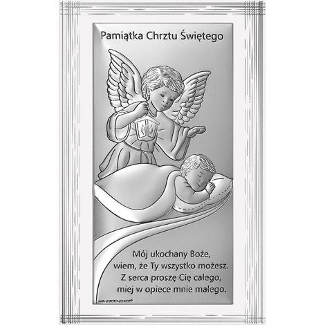 Imagen plateada de un ángel, recuerdo del Santo Bautismo de un niño, 6727F, 9 x 14 cm (1/5)