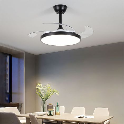 Ventilateur de plafond 95 cm avec éclairage et télécommande, plafonnier LED à intensité variable avec 3 pales rétractables, 6 vitesses, minuterie
