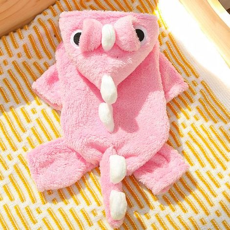 Vêtements chauds pour animaux de compagnie - Combinaison dinosaure mignonne pour chien - Vêtements chauds en polaire pour petits chiens - Rose (Taille M) (1/5)