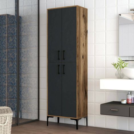 Dmora - Kommode Alphard, Wohnzimmerbuffet, Wohnzimmer-Sideboard, Moderne Küchen-Speisekammer, 60x35h200 cm, Walnuss und Anthrazit, mit verstärkter Verpackung (1/5)