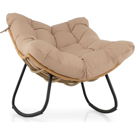 COSTWAY Sedia A Dondolo Da Esterno Sedia A Dondolo Sedia A Dondolo In Vimini Poltrona Lounge In Rattan Con Cuscino Sedia Per Interno Sedia Lounge Da Patio Sed (1/5)