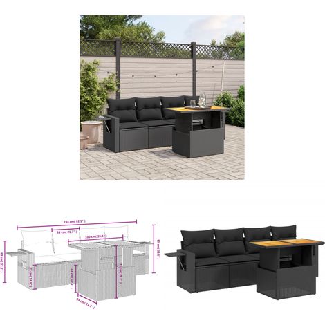 Salon de jardin 5 pcs avec coussins noir résine tressée - Ensemble Salon De Jardin - Meuble Extérieur - Résine Tressée - Rotin Synthétique - Table Extensible - Home & Living (1/3)