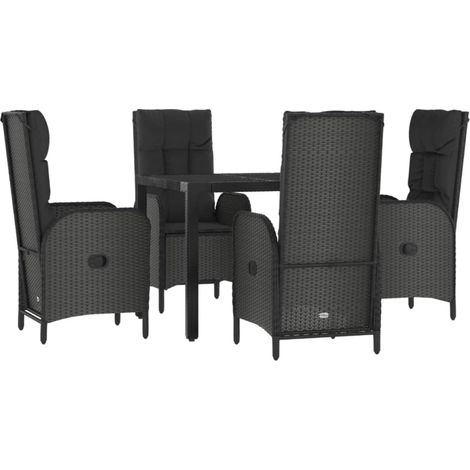 Conjunto de comedor de jardín de 5 piezas de mimbre de resina negra con cojines 020014870 (1/5)
