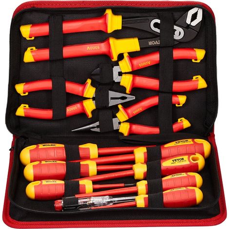 Set de tournevis isolés 12 pièces pour électricien 1000V avec embouts magnétiques et pinces isolées professionnelles (1/5)