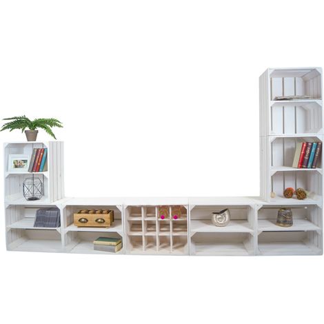 Wohnwand "Paris" mit TV Board und Kombiregalen (Weiß) (1/4)