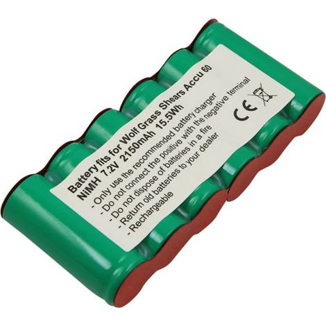 Batterie pour Wolf Cisailles à Gazon ACCU BS60 Ni‑MH 7.2V 2150mAh 15.5Wh