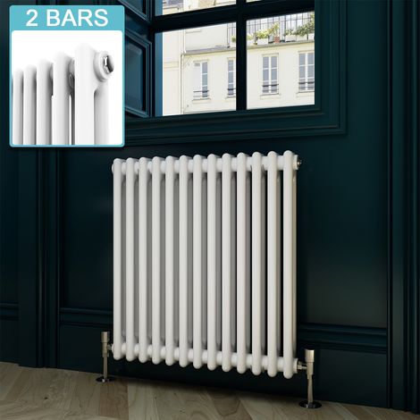 ELEGANT 600 x 605mm Double Bar Traditional Horizontal Column Radiator White (1/5)