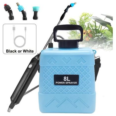 Spruzzatore elettrico ricaricabile tramite USB da 8 litri – Spruzzatore da borsa a tracolla con batteria al litio, lancia estensibile e 3 ugelli regolabili