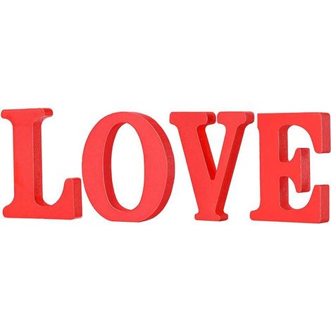 Ornement En Bois Lettres D'amour - Décoration De Bureau Pour La Saint-Valentin Et Anniversaire De Mariage - Lot De 4 Pièces (1/5)