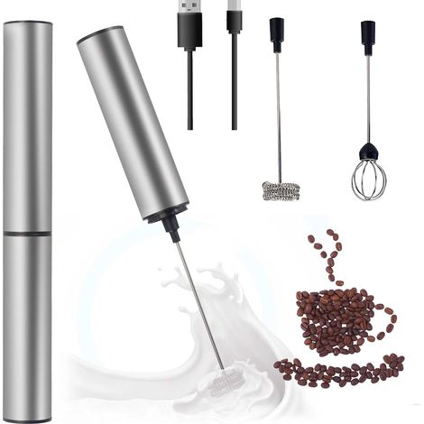 1 Mousseur à Lait Électrique,Acier Inoxydable 304,3 Embouts,2 Vitesses,Cappuccino,Latte,Matcha (1/5)