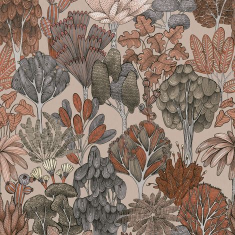 Nature wallpaper wall Profhome 377575 non-woven wallpaper smooth with floral ornaments matt beige red orange grey 5.33 m2 (57 ft2) (1/5)