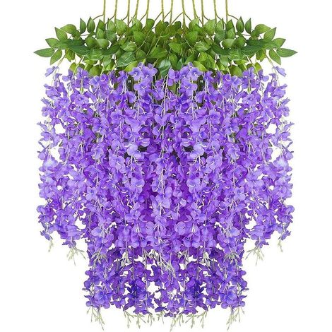 Paquet de 12 Fleurs de glycine Artificielle, Plante Guirlande Fausses Fleurs suspendues Vigne, pour décoration de fête à la Maison de Jardin de Mariage (1/5)