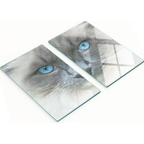 Set di due taglieri da cucina in vetro con motivo occhi di gatto blu, 2x30x52 cm (1/5)