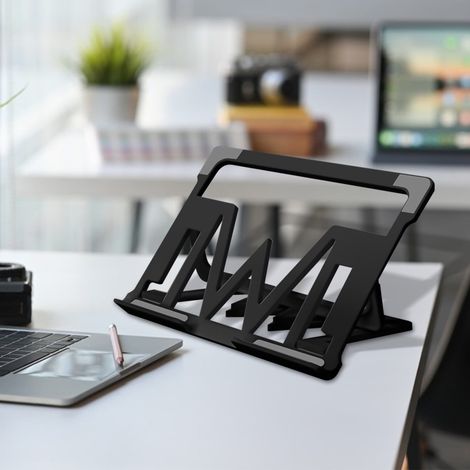 Verstellbarer, faltbarer Laptopständer für Tablets und Geräte bis zu 17 Zoll – tragbar, höhenverstellbar und mit verbesserter Wärmeableitung – weiß. (1/4)