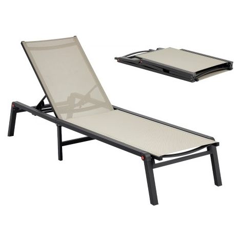 Liegestuhl faltbar, Tragkraft 180 kg, Gartenliege mit 5 verstellbarer Rücklehne, Sonnenliege aus Aluminium, Strandliege, Relaxliege, Gartenmöbel für Strand, Hof, Camping und Terrasse (1/5)